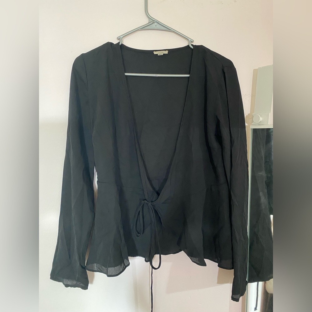Black tie front chiffon top